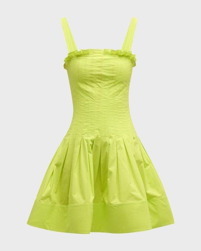 Square-Neck Pleated Poplin Sleeveless Mini Dress